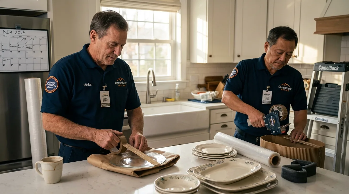 Professional crew packing kitchen dishware in Blauvelt, NY